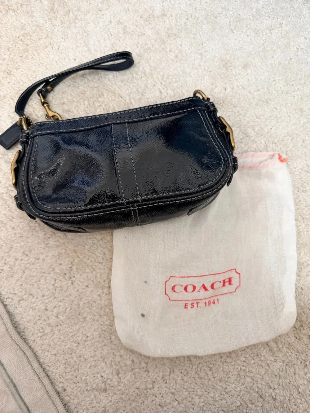 Black Patent Coach  Leather Mini  Bag